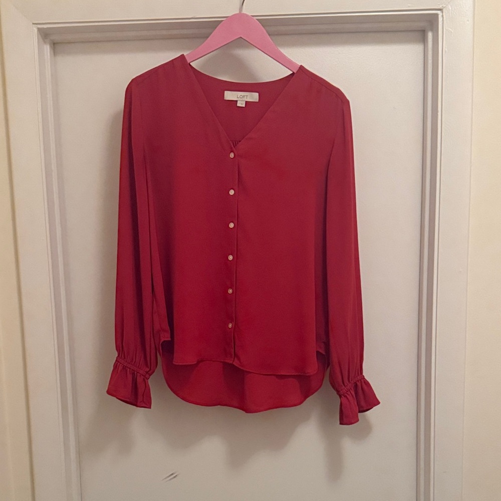 LOFT Red Button-Up Blouse